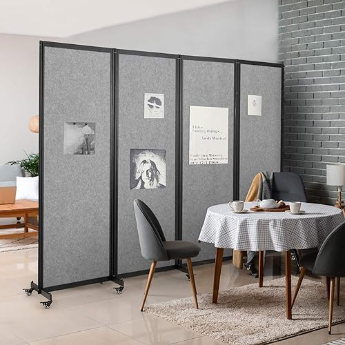 Room Partition, 8'5"L* 6'7"H,4 Panel,Light Grey — view 2
