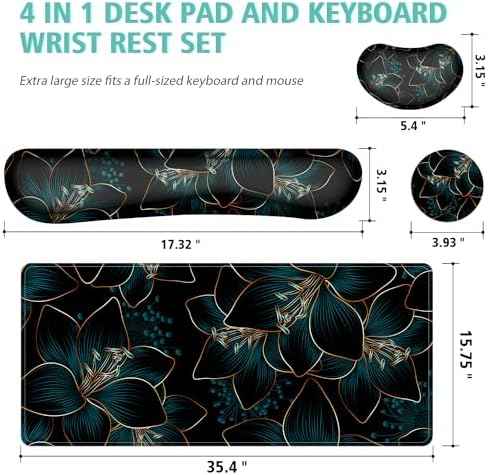 Keyboard Mouse Pad Set,Large Gaming Mouse Pad+Keyboard Wrist Rest+Wrist Rest+Coaster,Computer Desk pad Set Wri — view 2