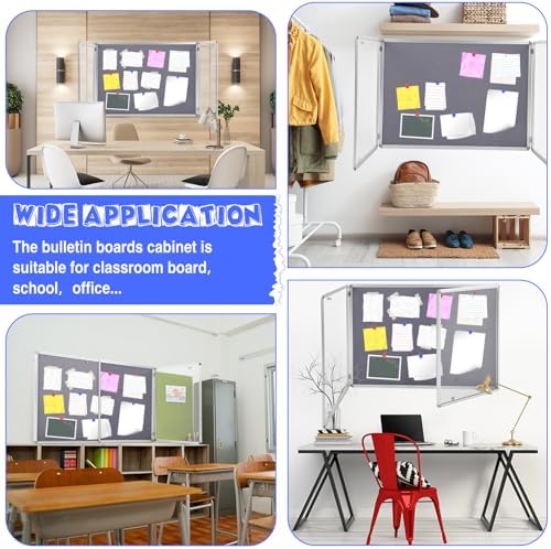 Motipuns 48"x36" Lockable Enclosed Bulletin Board with Glass Door, Weather Resistant Cork Notice Board, Wall M — view 6