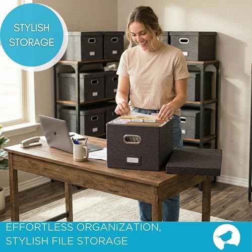 Internet's Best Collapsible File Storage Organizer | Decorative Linen Filing & Storage Office Box | Letter/Leg — view 2