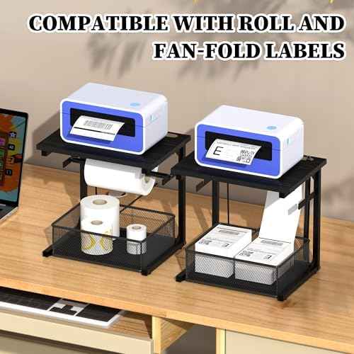 Label Holder for Rolls and Fan-Fold Labels, Shipping Thermal Label Holder with Drawer for Desktop Thermal Prin — view 4
