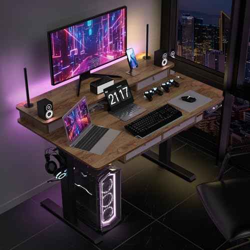 48 * 30 Inches Electric Standing Widened Desk Adjustable Height with 4 Drawers, Double Storage Shelves Stand U — view 2