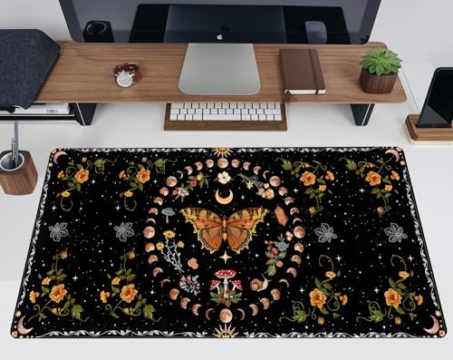 Moth Desk Pad Mushroom Phase Moon Phase Desk Mat, Boho Flowers and — view 5