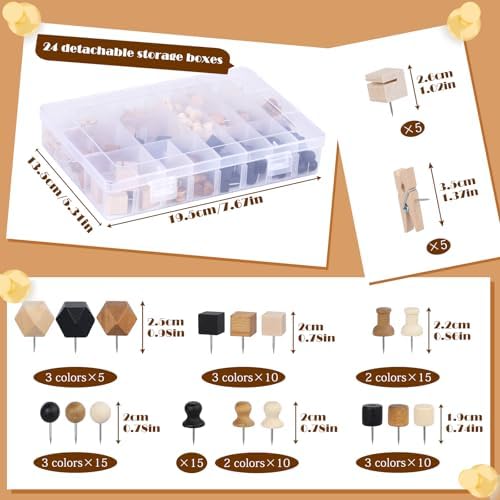 196 PCS Wooden Push Pins Thumb Tacks Decorative Push Pins for Cork Board — view 2