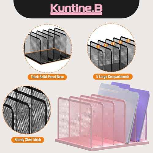Kuntine.B 5-Section Upright Desk File Organizer Pink 1 Pack — view 4