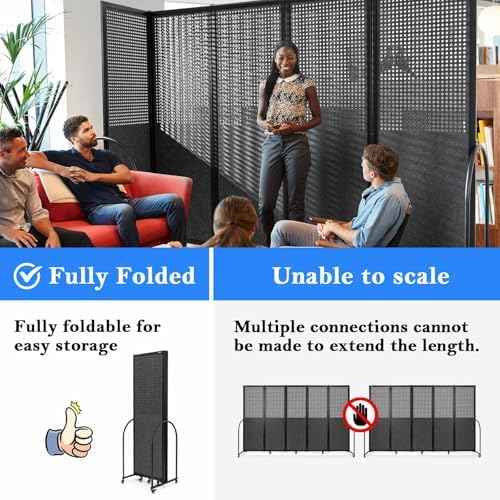Folding Screen with Holes,10'6"W x 6'7"H,5 Panel,Dark Grey — view 3