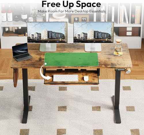 48 x 24 Inch Electric Standing Desk with Keyboard Tray, Brown — view 3