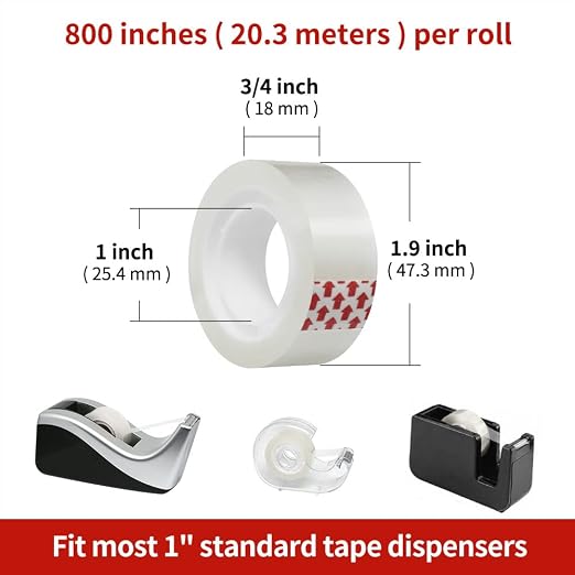 Turxayox 24 Rolls Transparent Tape Refills, 3/4 x 800 Inches, Glossy Gift — view 2