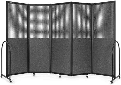 Folding Screen with Holes,10'6"W x 6'7"H,5 Panel,Dark Grey