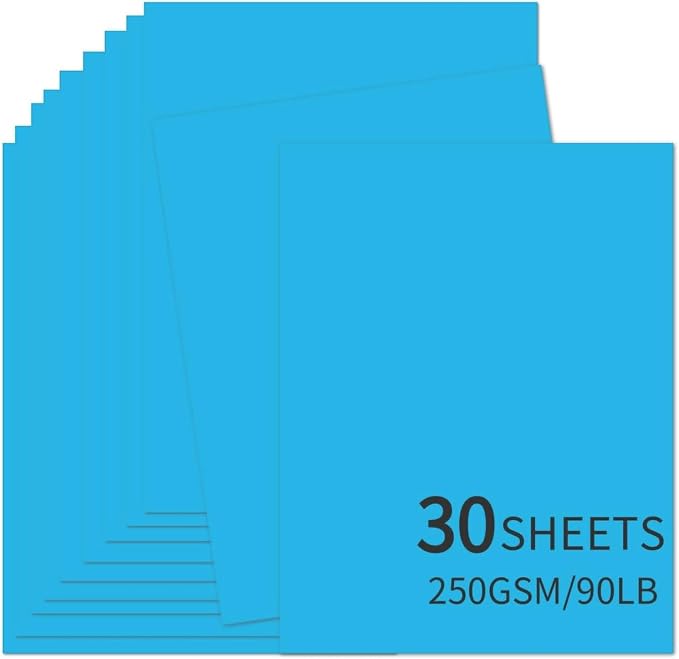 30 Sheets Blue Cardstock 8.5'' x 11'', 250gsm/90lb Heavyweight Cover Cardstock
