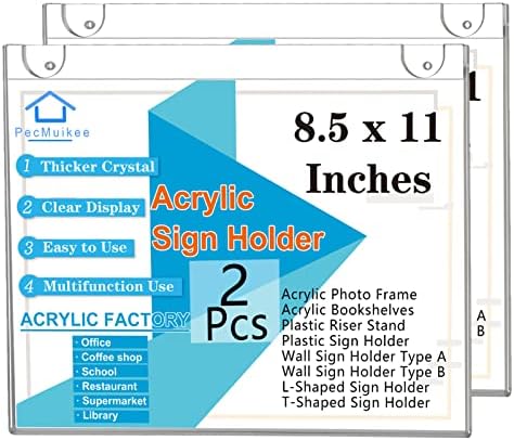 PecMuikee Acrylic Sign Holder 8.5x11 Horizontal, Wall Mount Acrylic