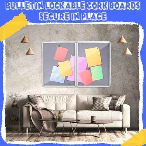 Motipuns 48"x36" Lockable Enclosed Bulletin Board with Glass Door, Weather Resistant Cork Notice Board, Wall M — view 4