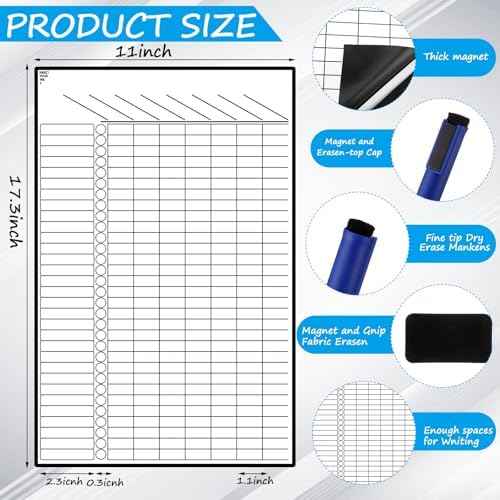 Dunzoom Multi-Use Magnetic to Do List White Board Chore Chart List for Refrigerator 17.3x11'' Goal Task Habit  — view 2