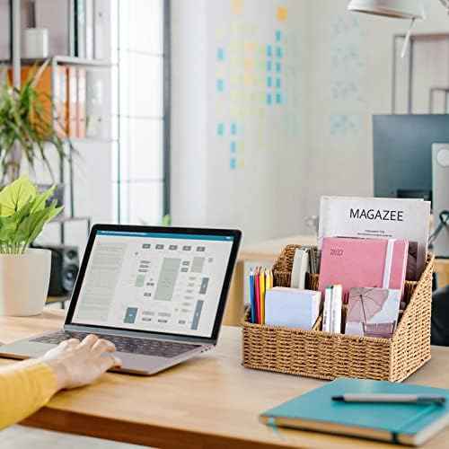 DINGTAI Woven Mail Organizer Countertop, 12 Inch Mail Organizer Basket for Bill and Pen, Farmhouse Desk organi — view 4