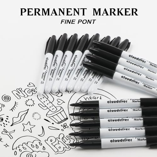 cloudriver Black Permanent Markers Fine Tip, 60 Packs Permanent Markers Bulk, Quick Drying & Fade Resistant, P — view 3