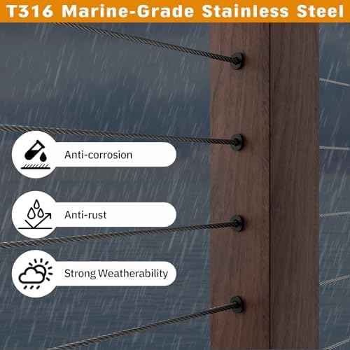 Cable Railing Protector Sleeves - 50 Pack T316 Stainless Steel Protective Sleeves - 1/8" 3/16" 5/32" Black Dec — view 4