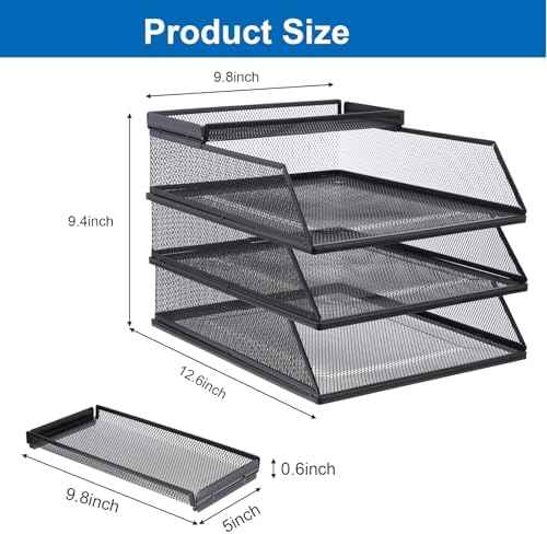 4-Piece Desk Organizer Set with 3 Slanted Paper Trays and Top Caddy, Metal Mesh Desktop File Organizer, Stacka — view 2