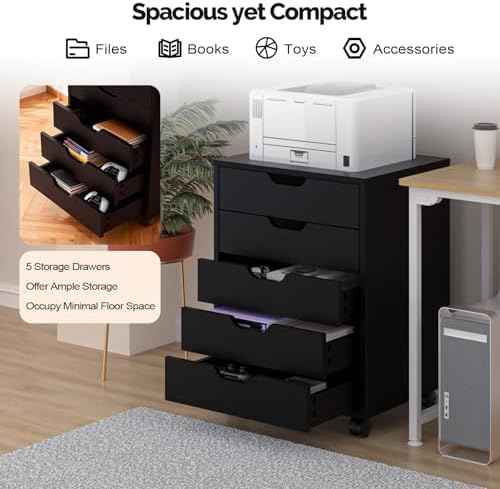 VINGLI 5 Drawers Mobile File Cabinet with Wheels, Under Desk Storage Organization, Vertical Filing Chest Rolli — view 4