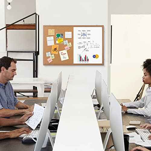 Combination Magnetic Whiteboard Cork Bulletin Board, 24" X 18“ Combo Dry Erase White Board Cork Pin Board for  — view 4