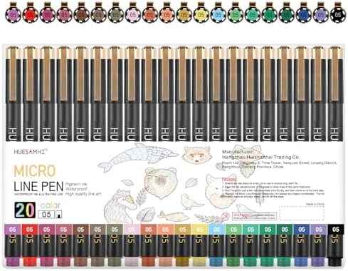 05 Micro Pen, 20 Colors Waterproof Ink 0.48mm Fine Tip FineLiner Pens for Art Drawing, Illustration, Sketching, Anime, Manga,