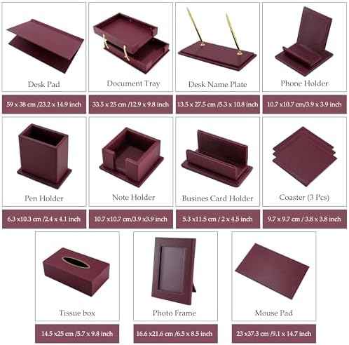 Leather Desk Set,13-Piece Desk Organizer Set, Executive Office Accessories with Desk Pad & Blotter, 2-Tier Tra — view 3