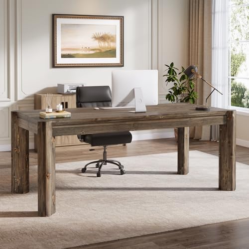 63" Solid Wood Executive Desk, Farmhouse Home Office Computer Desk,Large Simple Study Writing Table Business Workstation for 