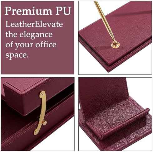 Leather Desk Set,13-Piece Desk Organizer Set, Executive Office Accessories with Desk Pad & Blotter, 2-Tier Tra — view 5