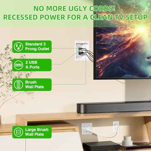 in Wall Cable Management Kit with Brush Wall Plate,AC Outlets & USB-a Ports,9ft Cord,Hide Cords Recessed Wall  — view 5