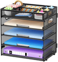 Marbrasse 5 Tier Paper Organizer, Mesh Desk Letter Tray with Handle,Black