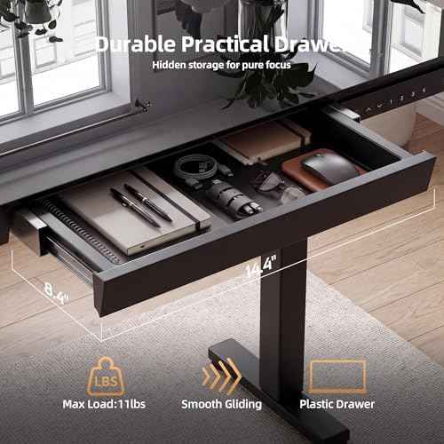 INNOVAR 32" Small Glass Standing Desk with Drawers & USB Ports, Whole-Piece Glass Top Adjustable Height Desks, — view 5