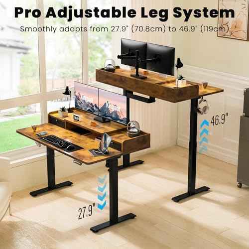 Kingant Standing Desk with Dual Drawers,Electric Height Adjustable 55"x 30" — view 4