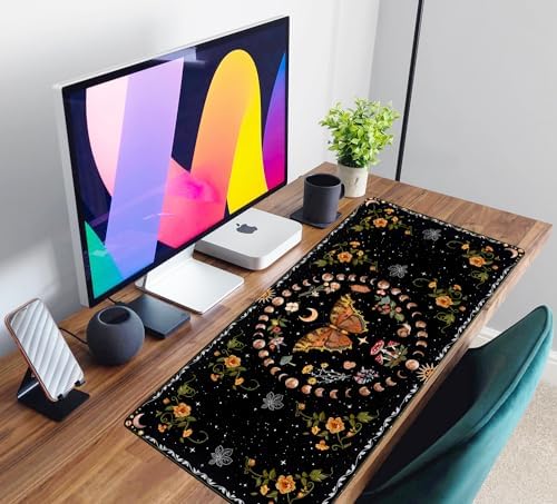 Moth Desk Pad Mushroom Phase Moon Phase Desk Mat, Boho Flowers and — view 6