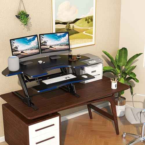 47 inch Corner Standing Desk Converter, Height Adjustable Sit Stand Desk Riser, Black, GSD06T — view 2
