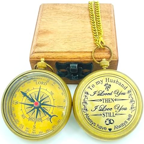 MADSNIIB Engraved Compass with Wooden Box, Antique Compass for him, Handmade Gift Ideas for Office,Home Decor, — view 3