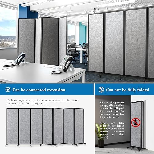 Room Partition, 8'5"L* 6'7"H,4 Panel,Light Grey — view 3