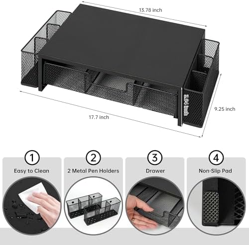Qupui Computer Monitor Stand Riser with Drawer and Pen Holders, Desk — view 2