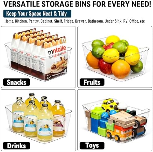 12 PACK Multi-Use Clear Plastic Storage Bins for Organizing w/Labels - Home, Kitchen, Pantry, Bathroom, Office — view 5