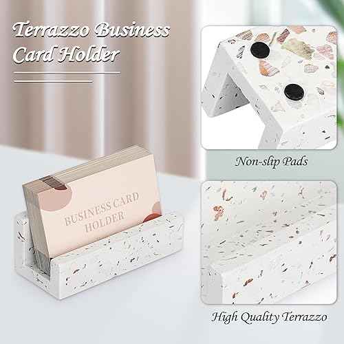 Hipiwe Business Card Holder for Desk Terrazzo Business Card Display Stand — view 2