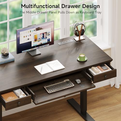 55 x 23 Inch Electric Standing Desk with Drawers, Dark Walnut — view 5