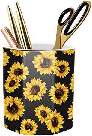 Pen Holder, Pencil Holder for Desk Floral Pattern Pencil Cup for Girls Kids Durable Ceramic Desk Organizer Makeup Brush Holde