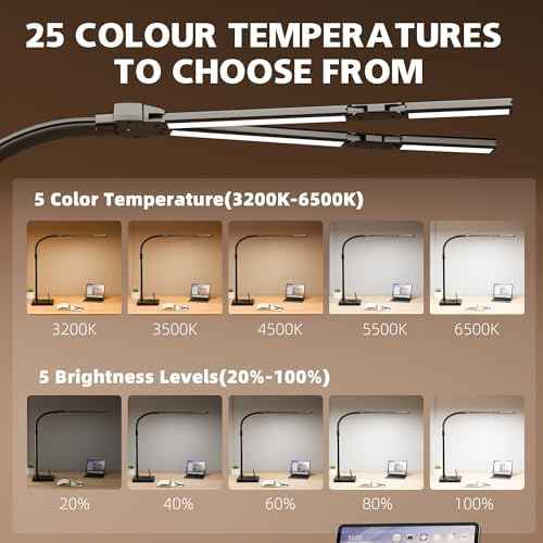 LED Desk Lamp for Home Office - 24W Bright Double Head Desk Light with Clamp Eye Caring Architect Task Light 2 — view 3