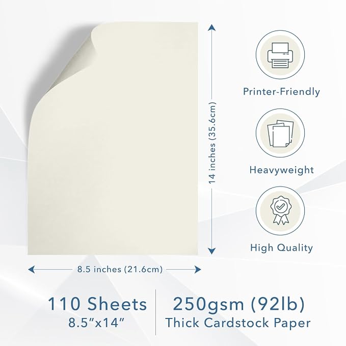MOS Off-White Legal Cardstock Paper 8.5 x 14 Inch — Heavyweight 250 GSM Cover — view 2