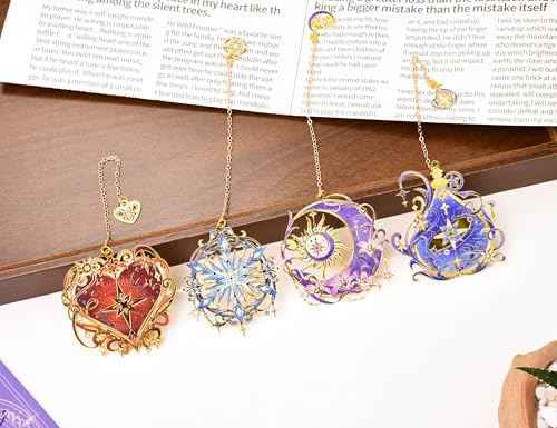Metal Bookmarks Set 4pcs for Reading Women and Men, Stars and Moon Magic Reading Accessories, Fantasy Book Mar — view 4
