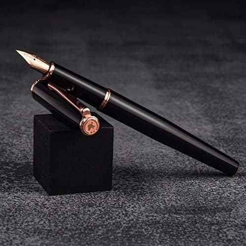 HongDian 920 Black Metal Fountain Pen, Rose Gold Plated Fine Nib Smooth Writing Pen, Classic Pen with Ink Conv — view 6