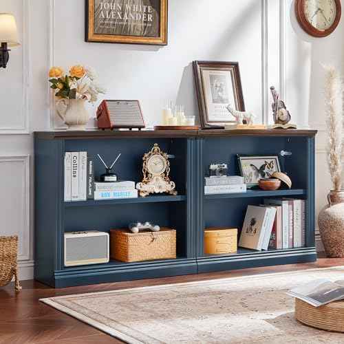 RWYHG 30" Blue Small Bookcase, 2 Tier Farmhouse Wooden Short Book — view 3