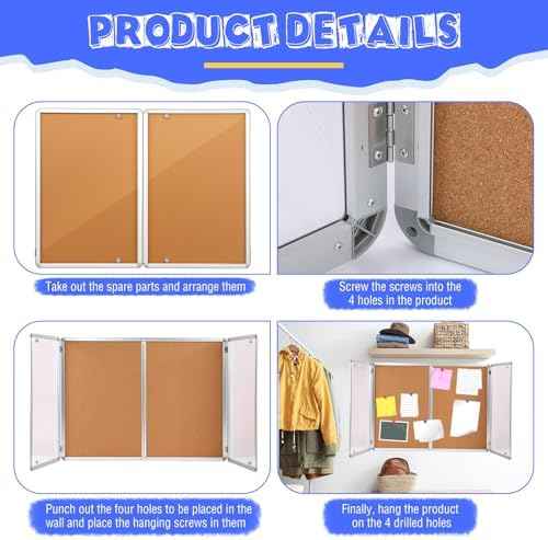 Motipuns Enclosed Bulletin Board 48" x 36" Weatherproof Lockable Outdoor Cork Case Display Board Wall Mounted  — view 3