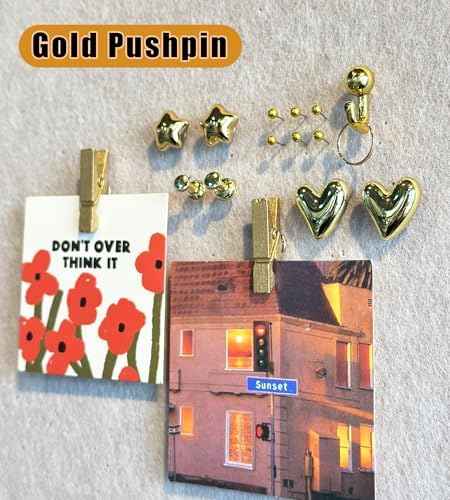 KEYDUACU 150 Pcs Gold Push Pins Set, Metal Thumb Tacks, Decorative Push Pins for Cork Board with Hook Clip, 6  — view 2