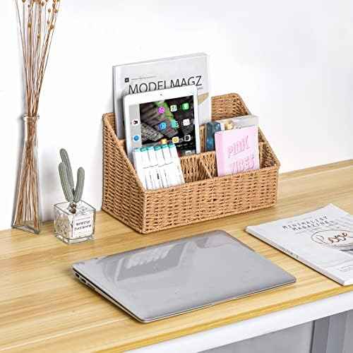 DINGTAI Woven Mail Organizer Countertop, 12 Inch Mail Organizer Basket for Bill and Pen, Farmhouse Desk organi — view 6
