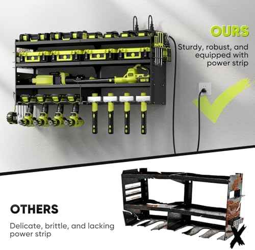 POKIPO Large Power Tool Organizer Wall Mount with Charging Station,4 Layer Heavy Duty Metal Tool Storage Rack  — view 4
