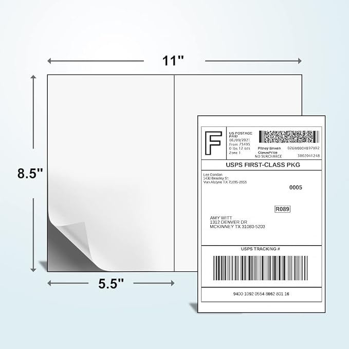 BESTEASY 1000 Half Sheet Self Adhesive Shipping Labels, Laser/Ink Jet White — view 2